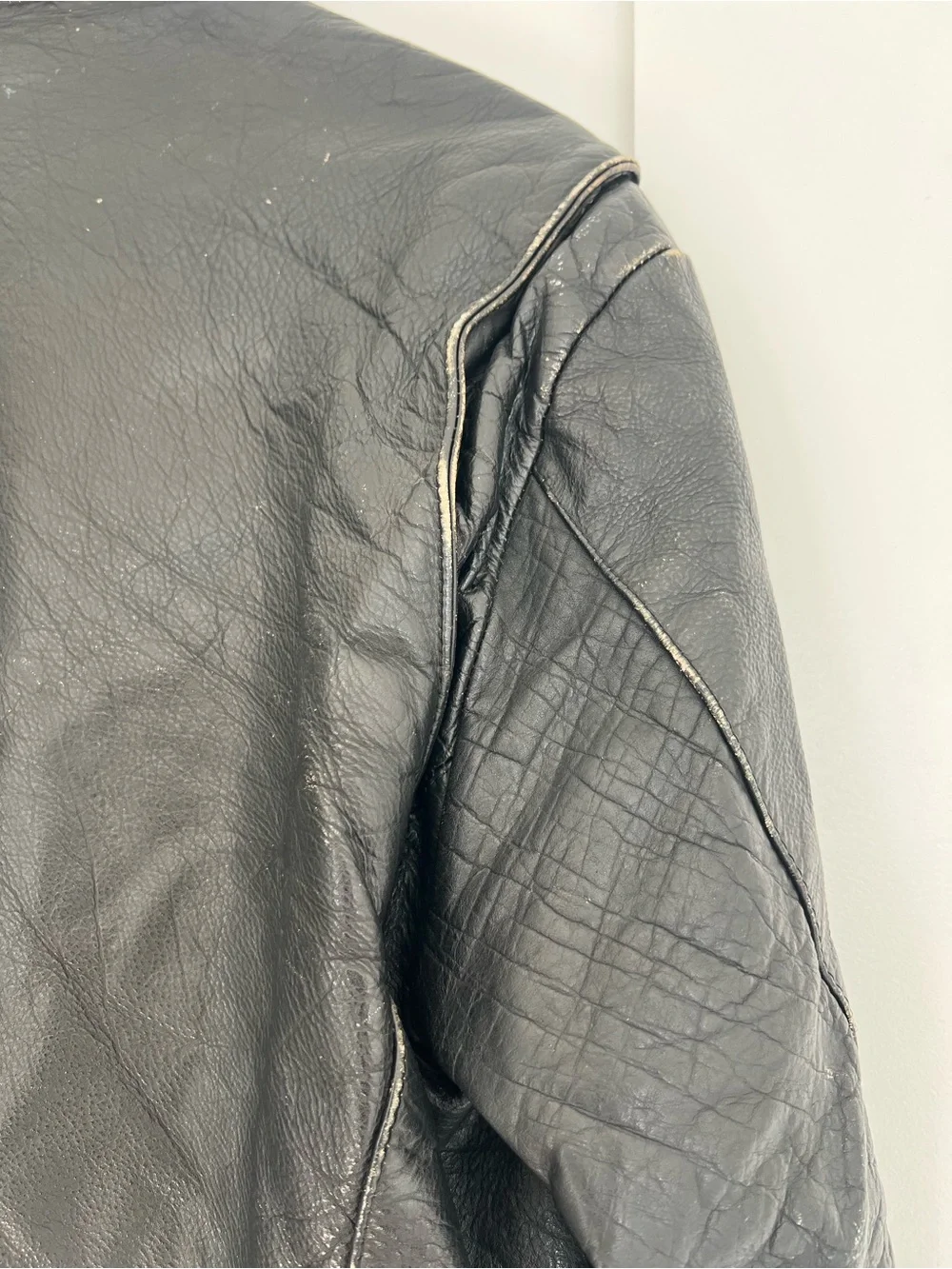 Classic Vintage Black Leather Biker Jacket - unisex oversized